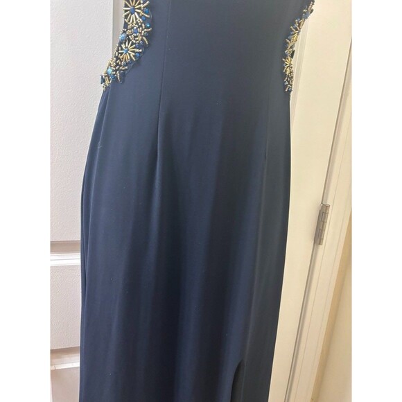Betsy & Adam Women Navy Sequin Beaded Embellished Gown maxi Lining Dress Size 4 - Picture 5 of 16